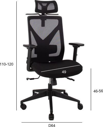 Office Chair Mike | size: Width: 64cm, Height: 110-120cm, Depth: 65cm | color: Black | image: 4 | variant: 1005284