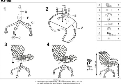 Office Chair Pavia | size: Width: 48cm, Height: 88cm, Depth: 57cm | color: Pink | image: 7 | variant: 1002925