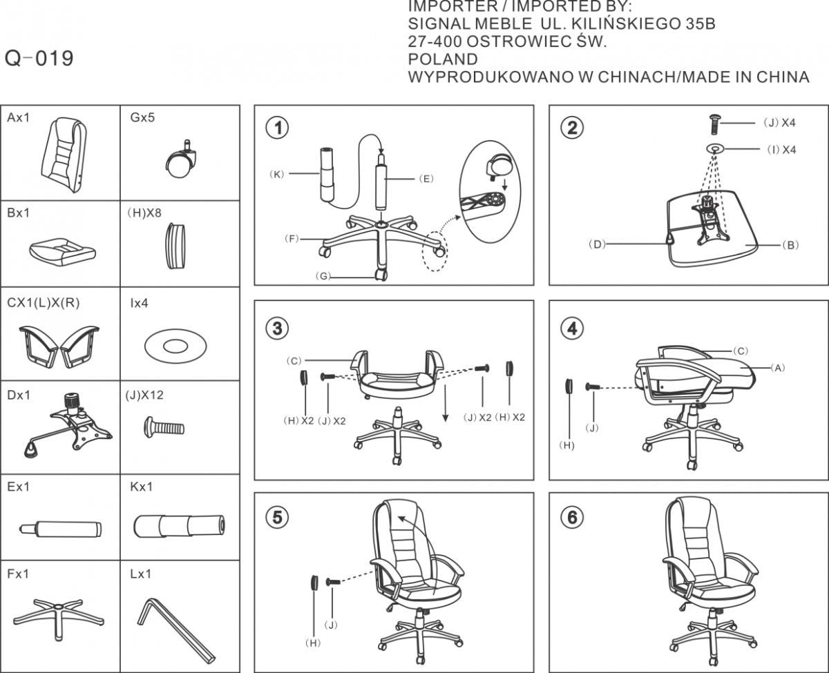 Office Chair Q-019 | size: Width: 61cm, Height: 112-122cm, Depth: 50cm | color: Black | image: 2 | variant: 1011520