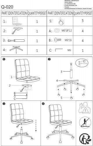 Office Chair Q-020 1 | size: Width: 45cm, Height: 97cm, Depth: 40cm | color: Blue | image: 3 | variant: 1005394