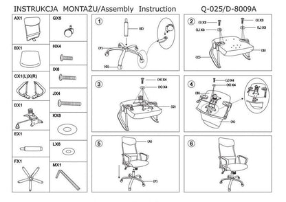 Office Chair Q-025 | size: Width: 62cm, Height: 107-116cm, Depth: 50cm | color: Black | image: 2 | variant: 1005411
