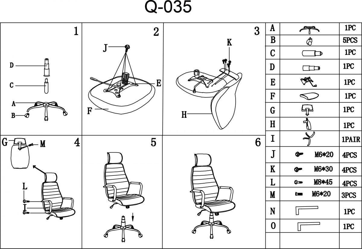 Office Chair Q-035 | size: Width: 59cm, Height: 121-131cm, Depth: 52cm | color: Gray | image: 4 | variant: 1011506
