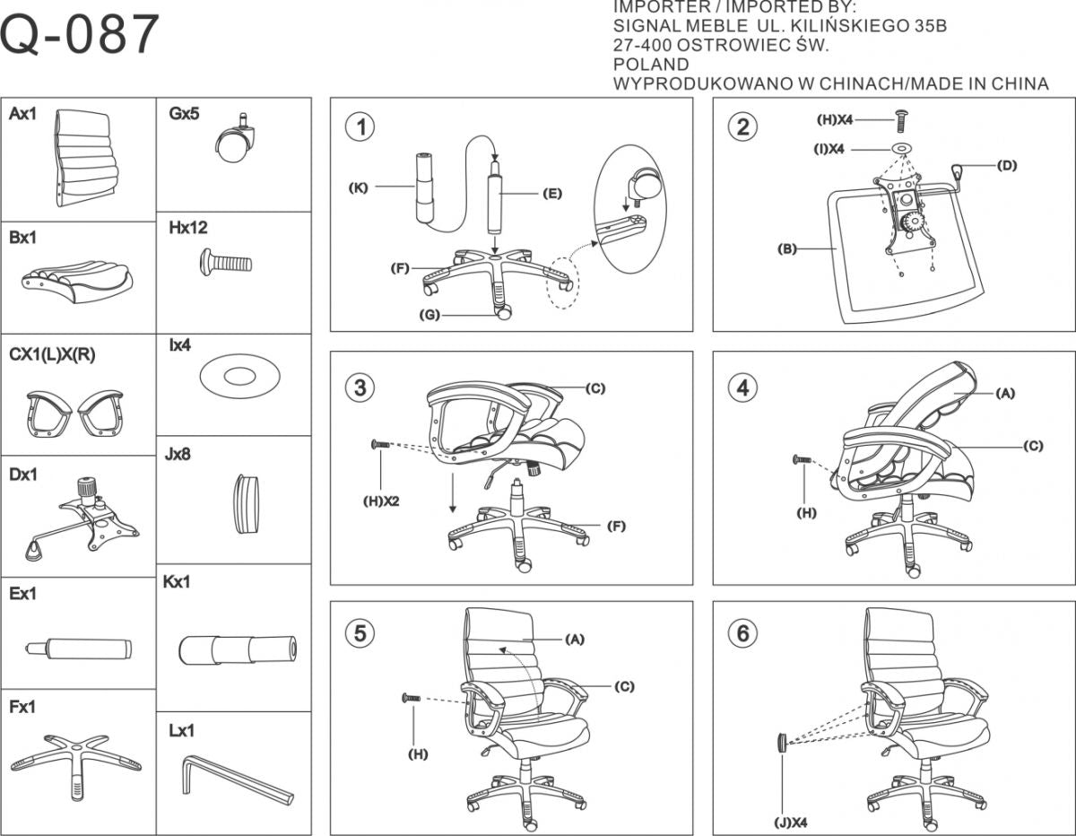 Office Chair Q-087 | size: Width: 66cm, Height: 115-125cm, Depth: 50cm | color: Black | image: 2 | variant: 1005418