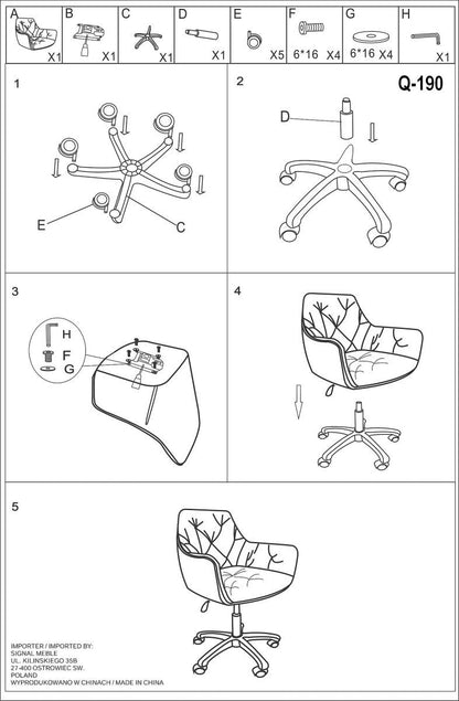 Office Chair Q-190 | size: Width: 60cm, Height: 91cm, Depth: 44cm | color: Gray | image: 4 | variant: 1012376