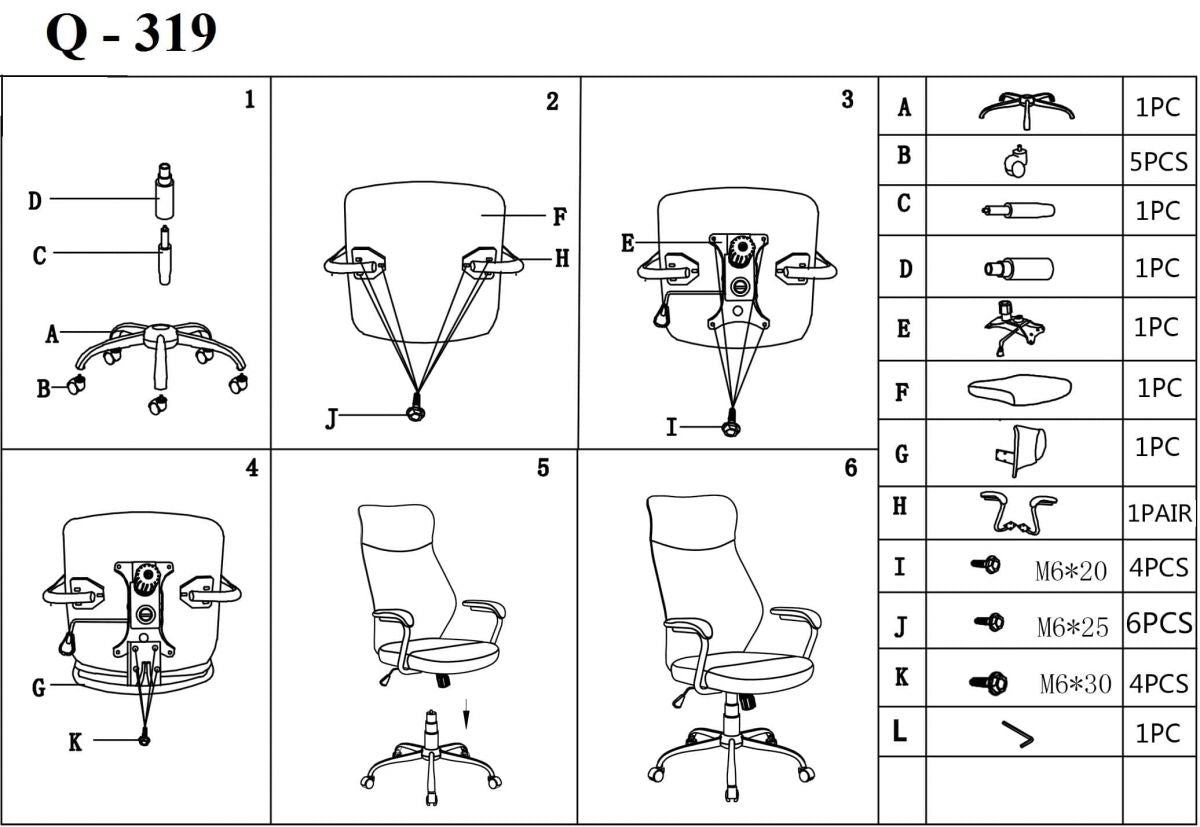 Office Chair Q-319 | size: Width: 64cm, Height: 112-122cm, Depth: 52cm | color: Black | image: 6 | variant: 1005429