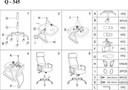 Office Chair Q-345 | size: Width: 62cm, Height: 118-128cm, Depth: 49cm | color: Black | image: 6 | variant: 1005432