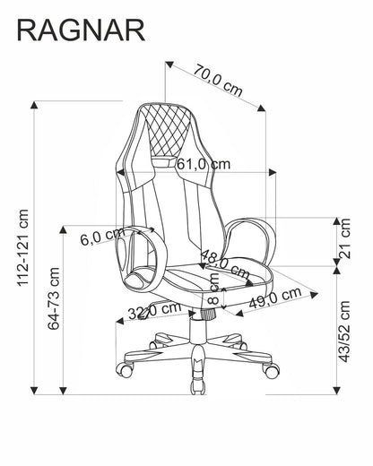 Office Chair Ragnar | size: Width: 61cm, Height: 121cm, Depth: 70cm | color: Black/Red | image: 1 | variant: 1017831