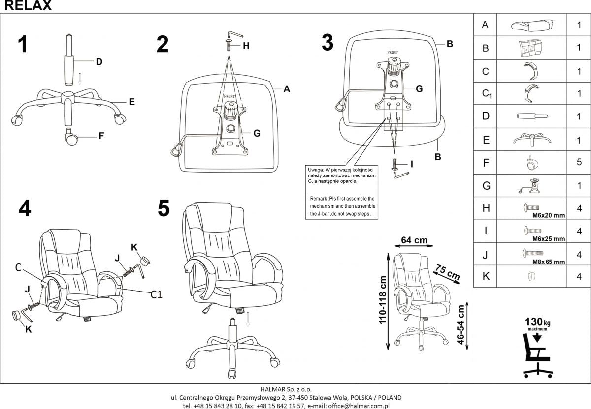 Office Chair Relax 2 | size: Width: 64cm, Height: 118cm, Depth: 75cm | color: Gray | image: 3 | variant: 1011551