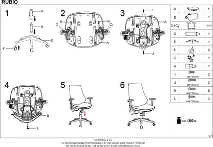 Office Chair Rubio | size: Width: 66cm, Height: 109cm, Depth: 69cm | color: Gray | image: 9 | variant: 1012372