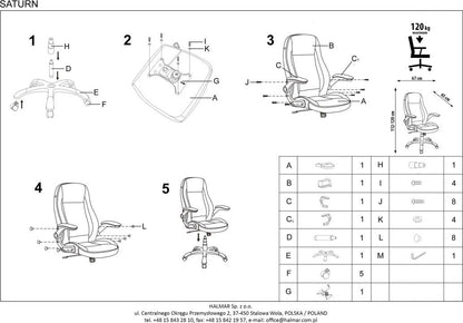 Office Chair Saturn | size: Width: 67cm, Height: 120cm, Depth: 65cm | color: Gray | image: 7 | variant: 1005157