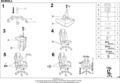 Office Chair Scroll | size: Width: 61cm, Height: 109cm, Depth: 48cm | color: Black | image: 3 | variant: 1011553