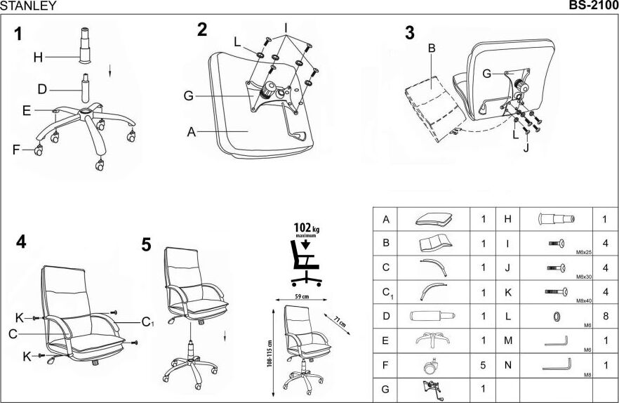 Office Chair Stanley | size: Width: 71cm, Height: 108cm, Depth: 59cm | color: Black | image: 4 | variant: 1011561