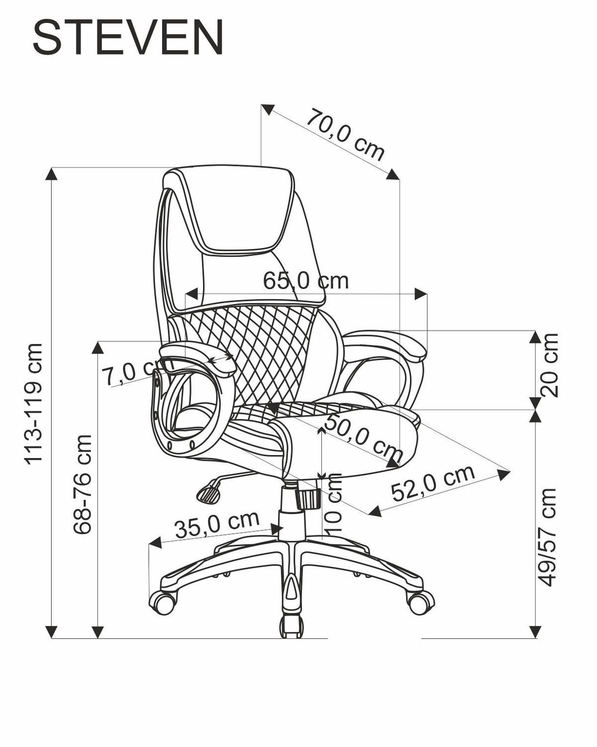 Office Chair Steven | size: Width: 65cm, Height: 119cm, Depth: 70cm | color: Black | image: 1 | variant: 1017832