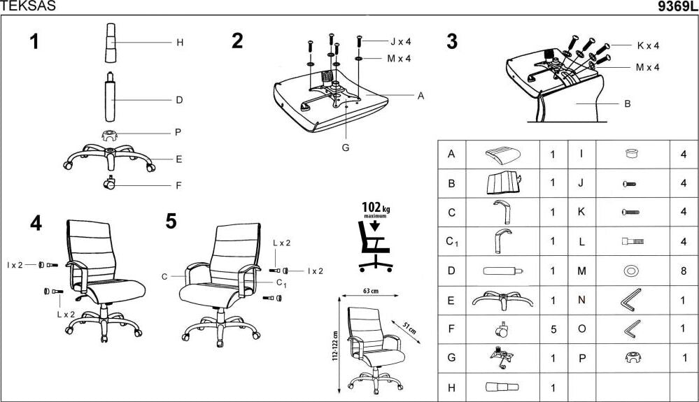 Office Chair Teksas | size: Width: 63cm, Height: 122cm, Depth: 51cm | color: Black | image: 7 | variant: 1011583