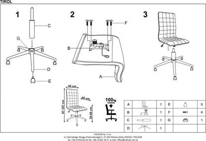 Office Chair Tirol | size: Width: 44cm, Height: 107cm, Depth: 46cm | color: Gray | image: 7 | variant: 1005176