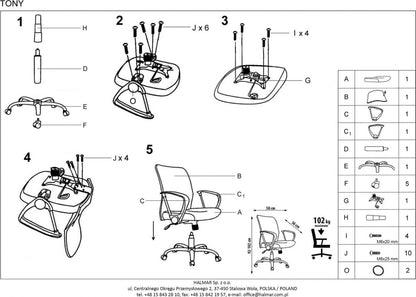 Office Chair Tony | size: Width: 56cm, Height: 102cm, Depth: 58cm | color: Black | image: 3 | variant: 1005182