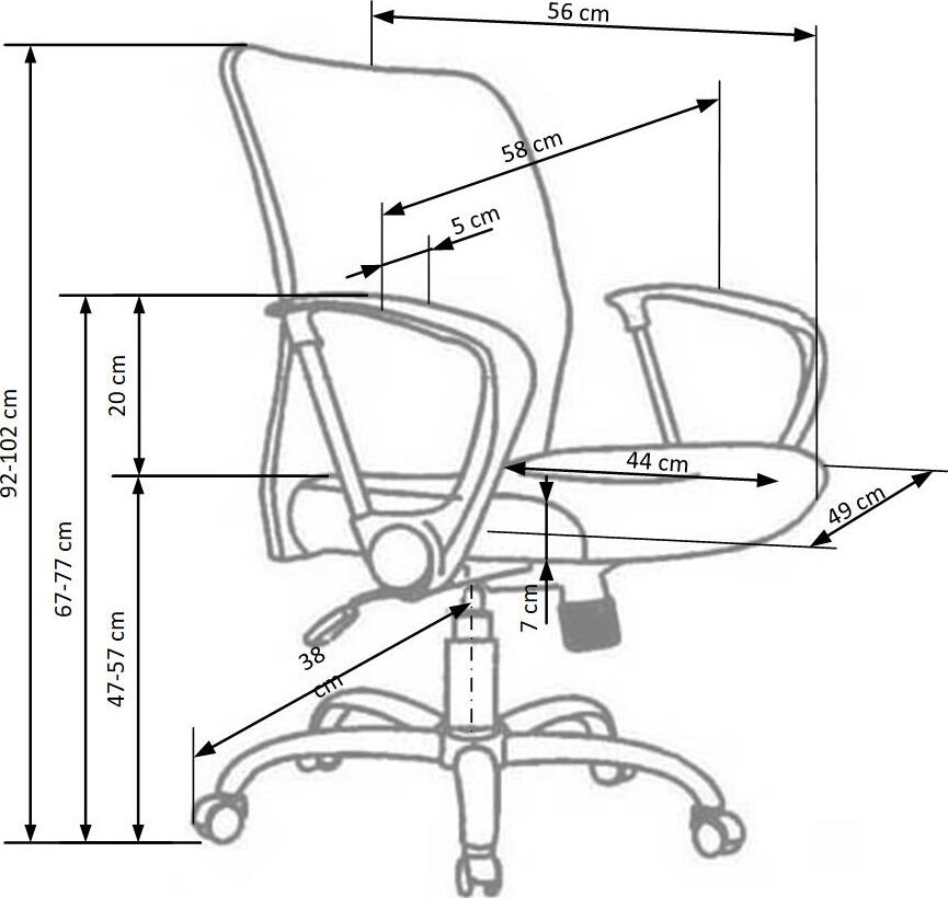 Office Chair Tony | size: Width: 56cm, Height: 102cm, Depth: 58cm | color: Black | image: 4 | variant: 1005182