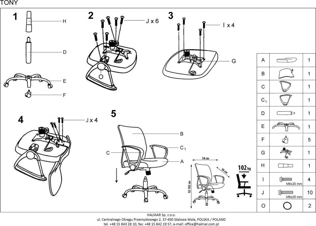 Office Chair Tony | size: Width: 56cm, Height: 102cm, Depth: 58cm | color: Gray | image: 5 | variant: 1005183