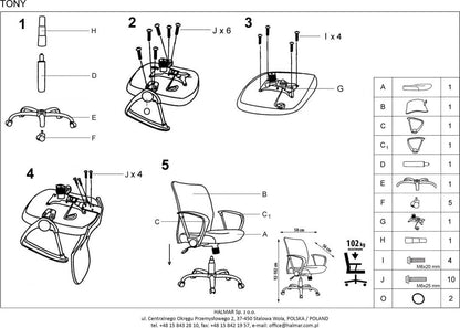 Office Chair Tony | size: Width: 56cm, Height: 102cm, Depth: 58cm | color: Gray | image: 5 | variant: 1005183