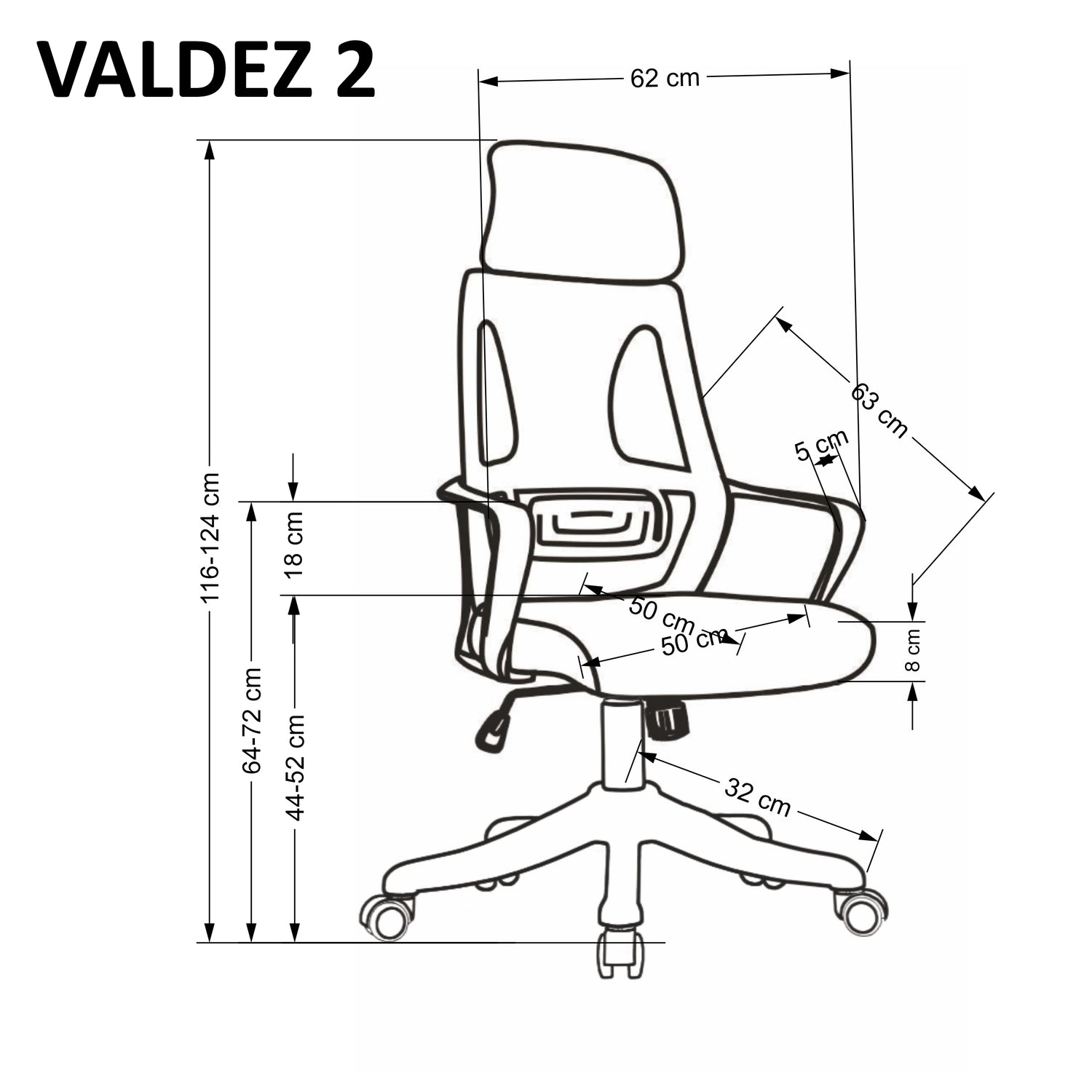 Office Chair Valdez 2 | size: Width: 62cm, Height: 116cm, Depth: 63cm | color: White/Black/Grey | image: 3 | variant: 1014097