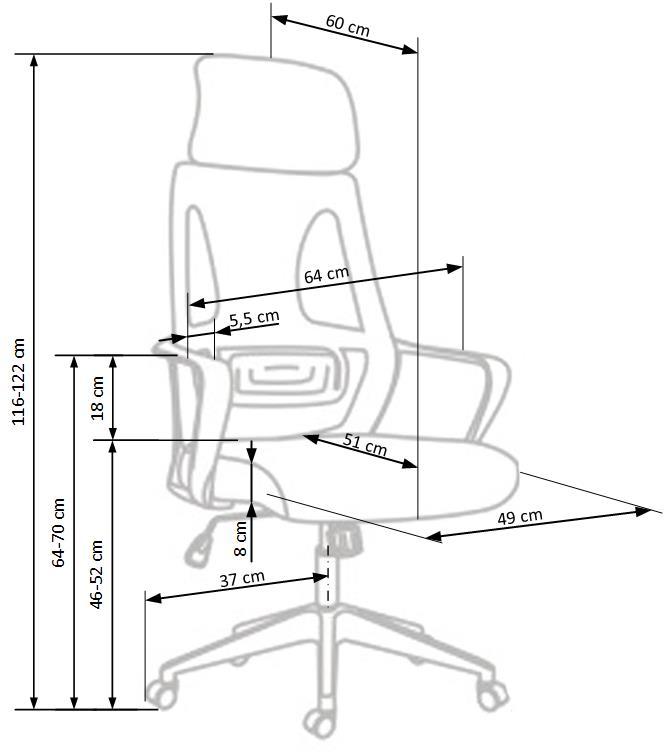 Office Chair Valdez | size: Width: 64cm, Height: 122cm, Depth: 60cm | color: Black/Grey | image: 4 | variant: 1017834