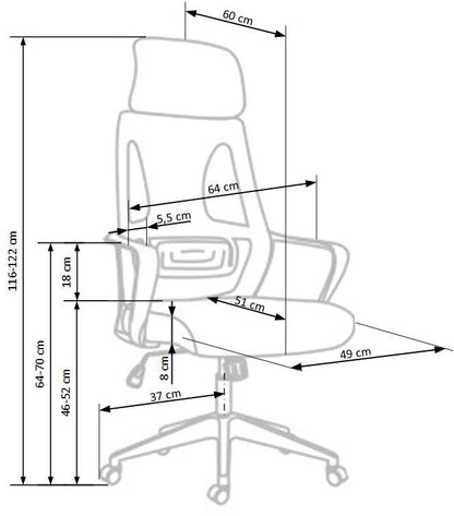 Office Chair Valdez | size: Width: 64cm, Height: 122cm, Depth: 60cm | color: Black/Grey | image: 4 | variant: 1017834
