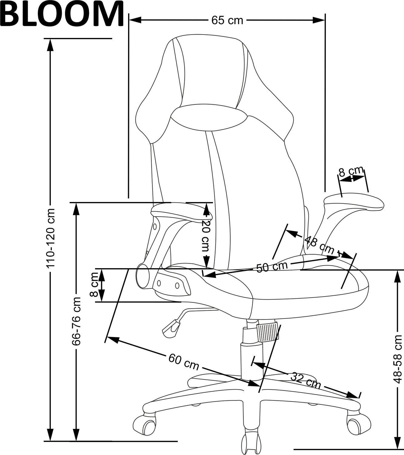 Office Chair Vicenza | size: Width: 65cm, Height: 110cm, Depth: 60cm | color: Black/Grey | image: 2 | variant: 1002864