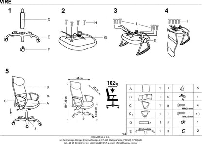 Office Chair Vire | size: Width: 61cm, Height: 120cm, Depth: 63cm | color: Brown/Black | image: 5 | variant: 1005189