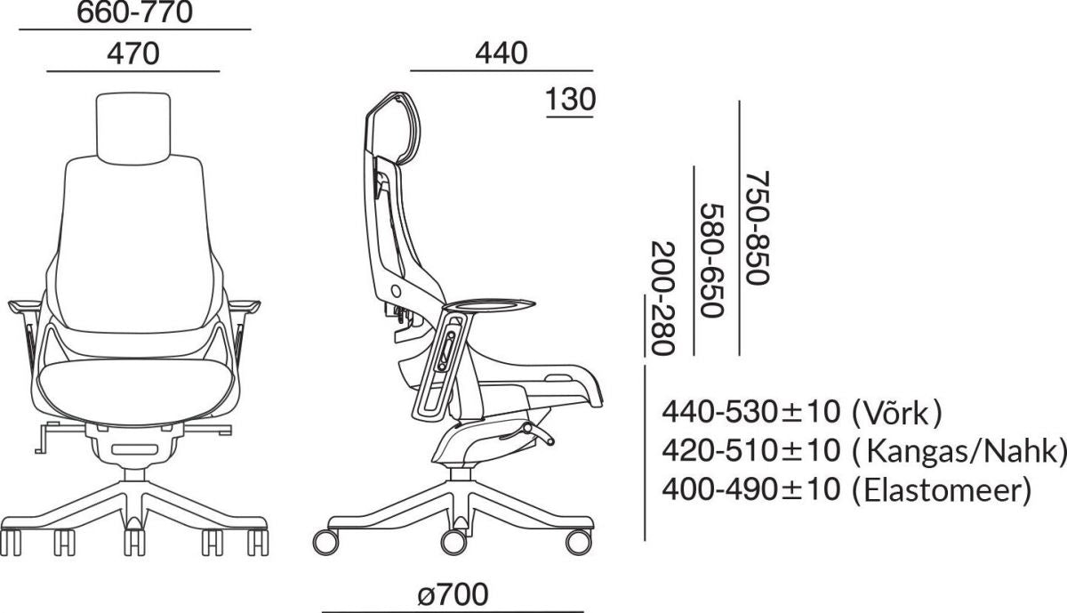 Office Chair Wau | size: Width: 70cm, Height: 112-129cm, Depth: 70cm | color: Black | image: 4 | variant: 1005350