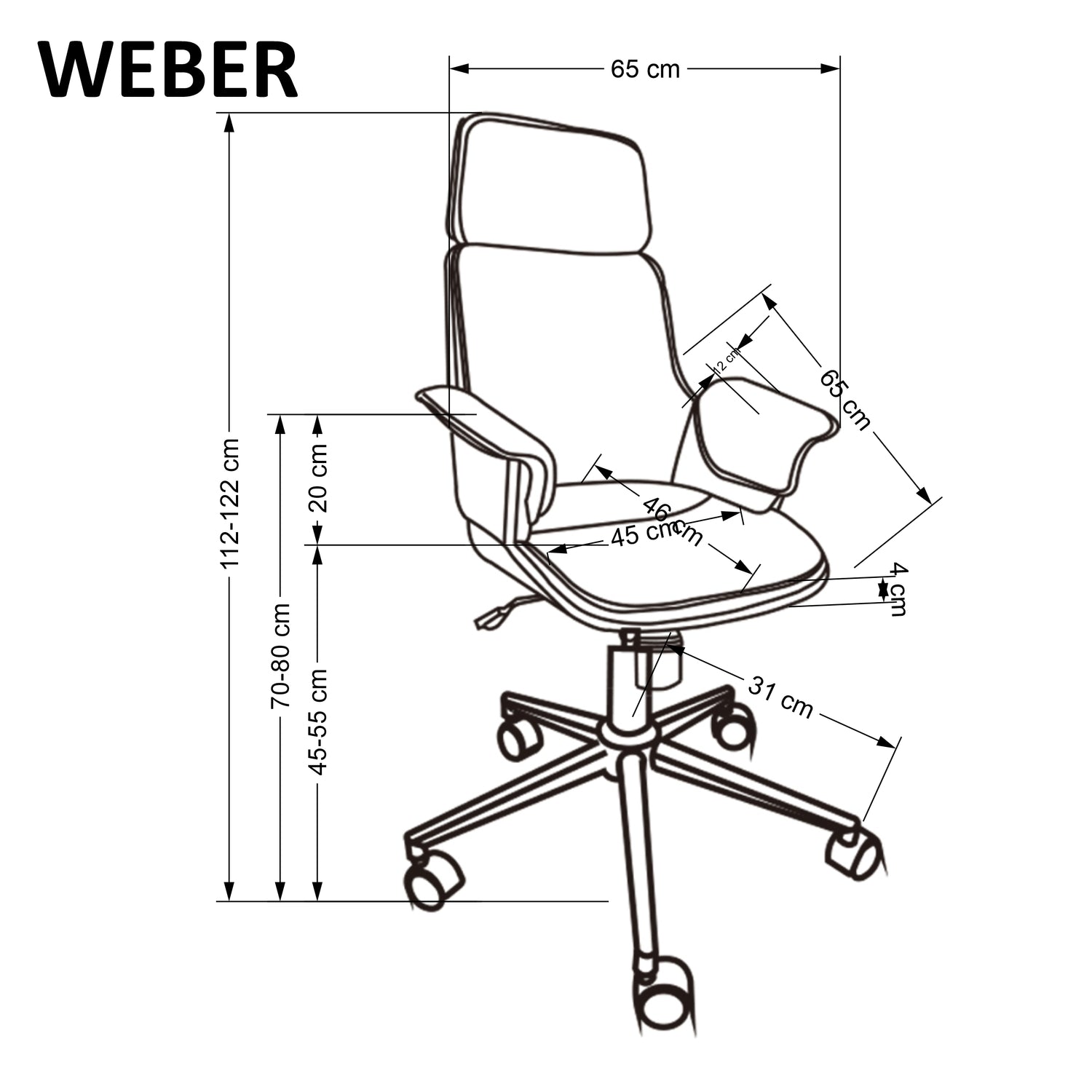 Office Chair Weber | size: Width: 65cm, Height: 112cm, Depth: 65cm | color: Black/Walnut | image: 3 | variant: 1014098