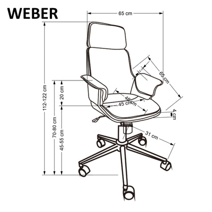 Office Chair Weber | size: Width: 65cm, Height: 112cm, Depth: 65cm | color: Black/Walnut | image: 3 | variant: 1014098