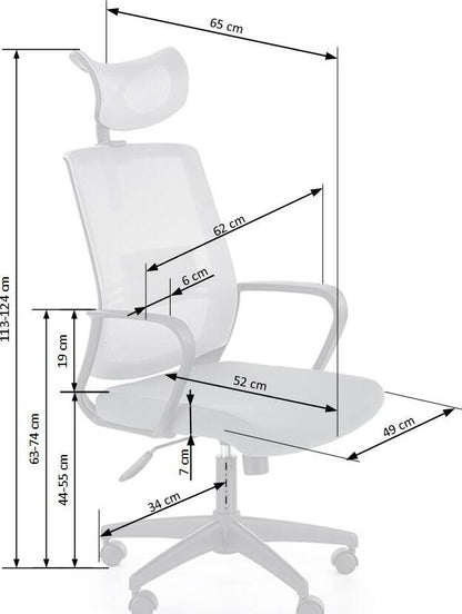 Office Chair West Aviemore | size: Width: 62cm, Height: 124cm, Depth: 65cm | color: Gray | image: 9 | variant: 1007103