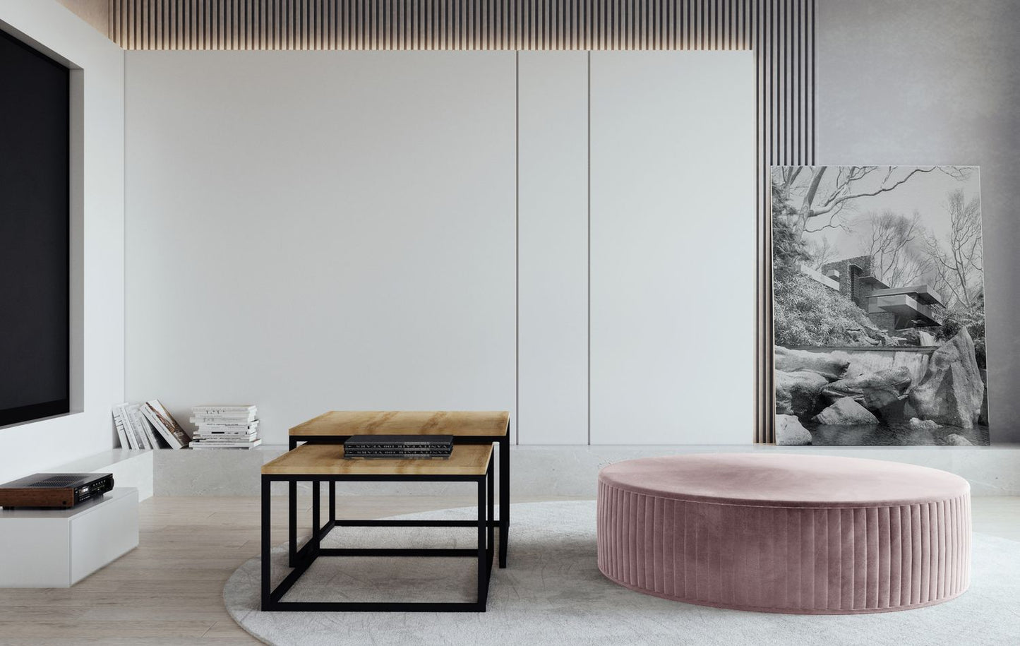 Pouf Lara | size: Width: 73cm, Height: 27cm, Depth: 73cm | color: Mat/Matt/Pasy/Velvet | image: 1 | variant: 1005834