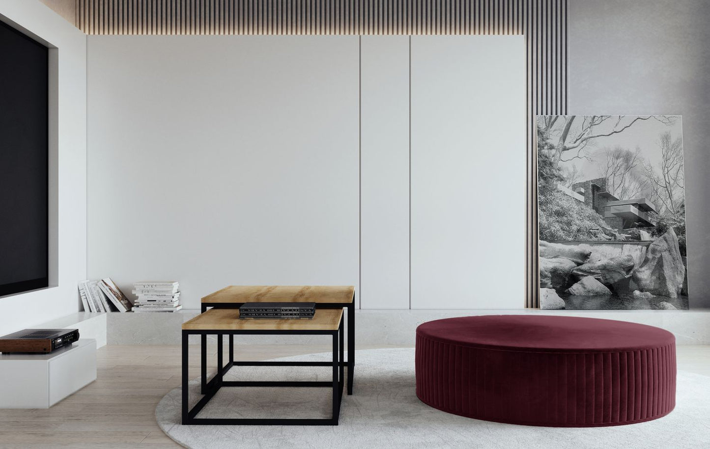 Pouf Lara | size: Width: 73cm, Height: 27cm, Depth: 73cm | color: Mat/Matt/Pasy/Velvet | image: 1 | variant: 1005835