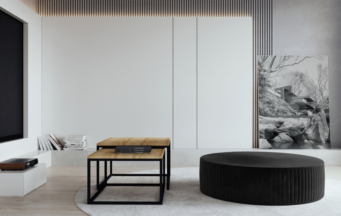 Pouf Lara | size: Width: 73cm, Height: 27cm, Depth: 73cm | color: Mat/Matt/Pasy/Velvet | image: 1 | variant: 1005836