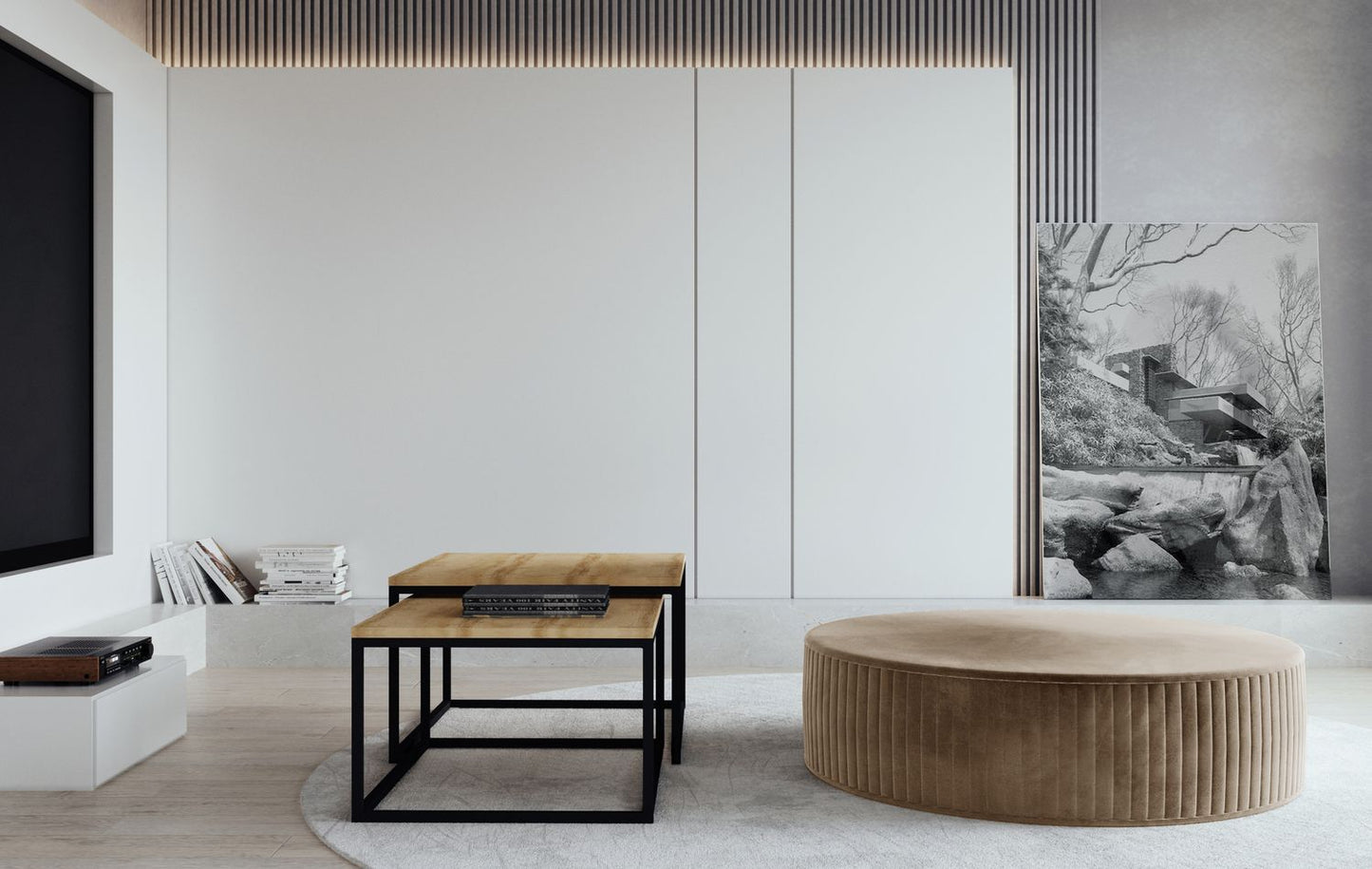 Pouf Lara | size: Width: 73cm, Height: 27cm, Depth: 73cm | color: Monolith/Pasy | image: 1 | variant: 1005826