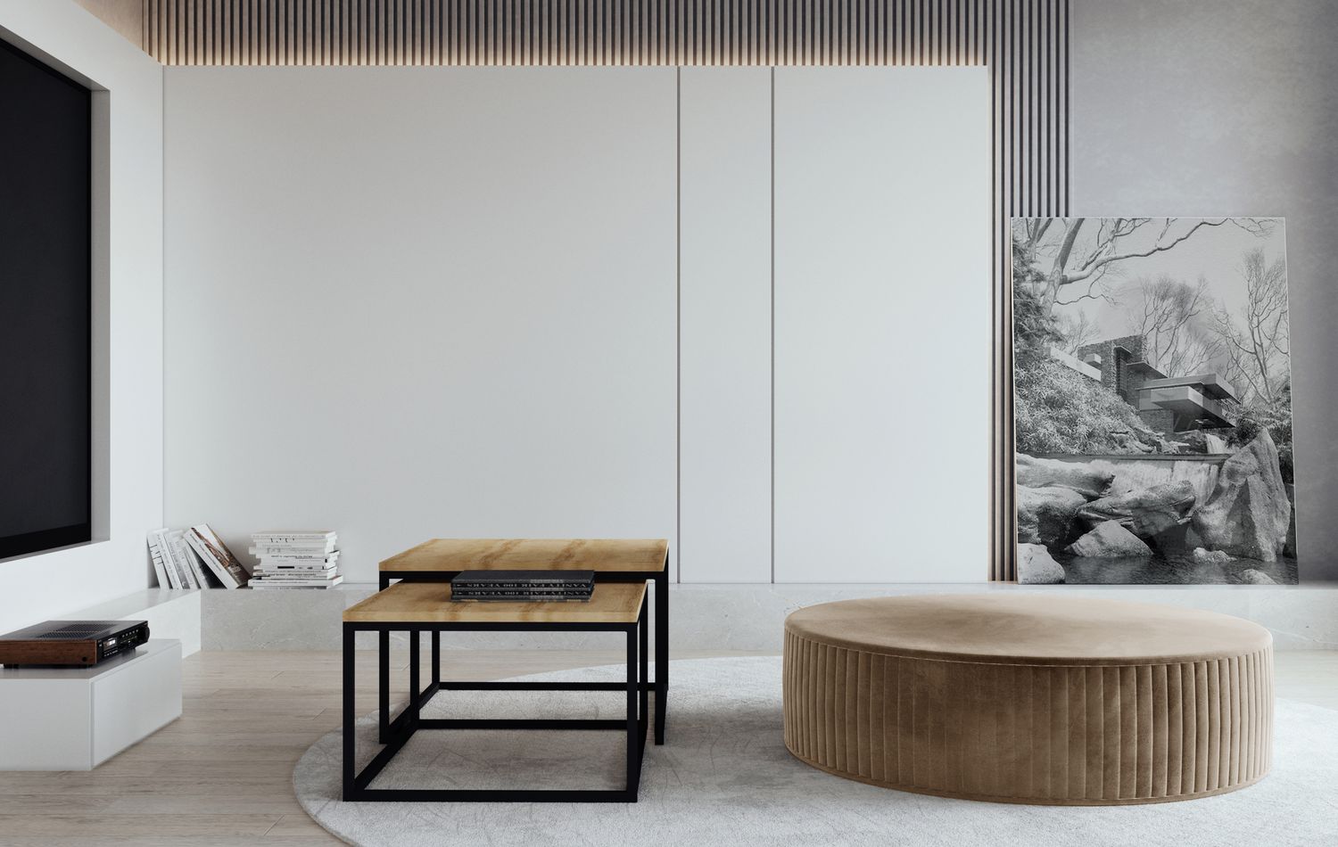 Pouf Lara | size: Width: 73cm, Height: 27cm, Depth: 73cm | color: Monolith/Pasy | image: 1 | variant: 1005826