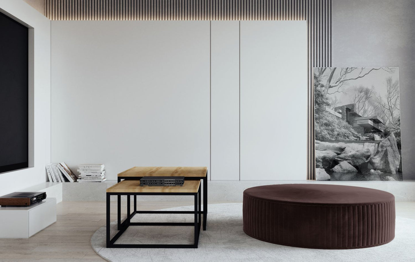 Pouf Lara | size: Width: 73cm, Height: 27cm, Depth: 73cm | color: Monolith/Pasy | image: 1 | variant: 1005827