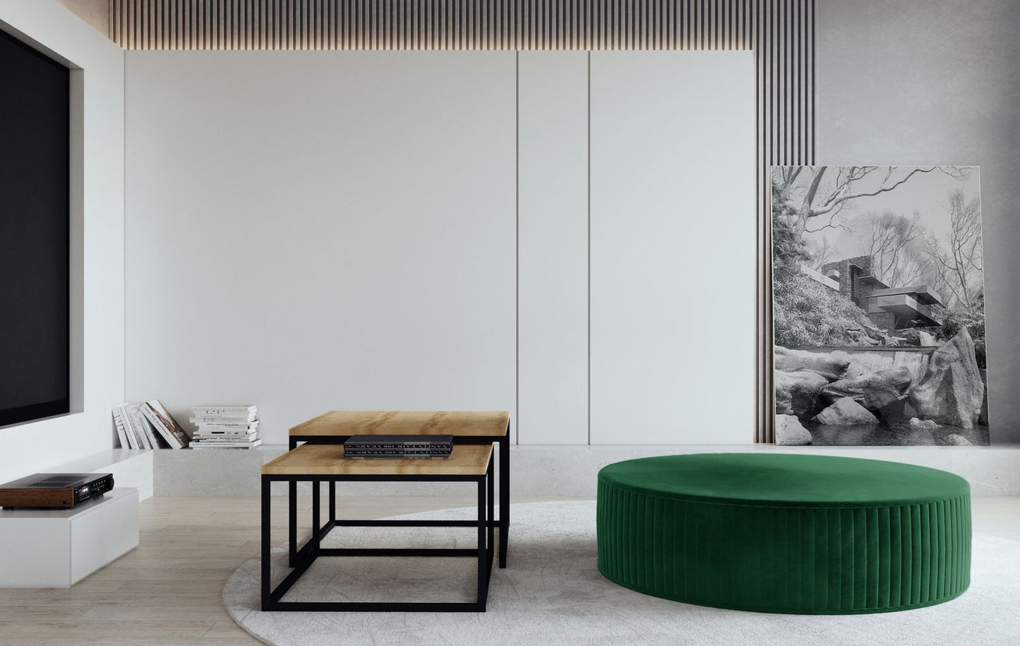 Pouf Lara | size: Width: 73cm, Height: 27cm, Depth: 73cm | color: Monolith/Pasy | image: 1 | variant: 1005828