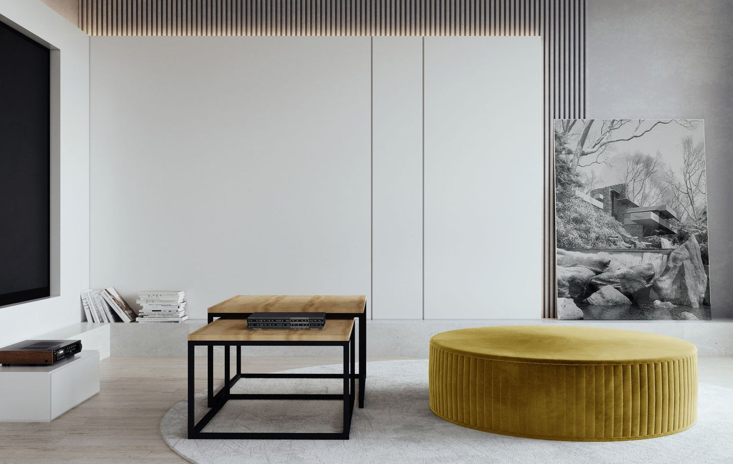 Pouf Lara | size: Width: 73cm, Height: 27cm, Depth: 73cm | color: Monolith/Pasy | image: 1 | variant: 1005829