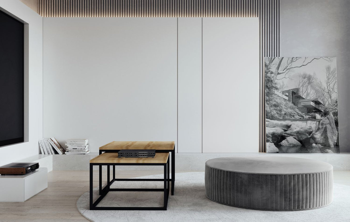 Pouf Lara | size: Width: 73cm, Height: 27cm, Depth: 73cm | color: Monolith/Pasy | image: 1 | variant: 1005832