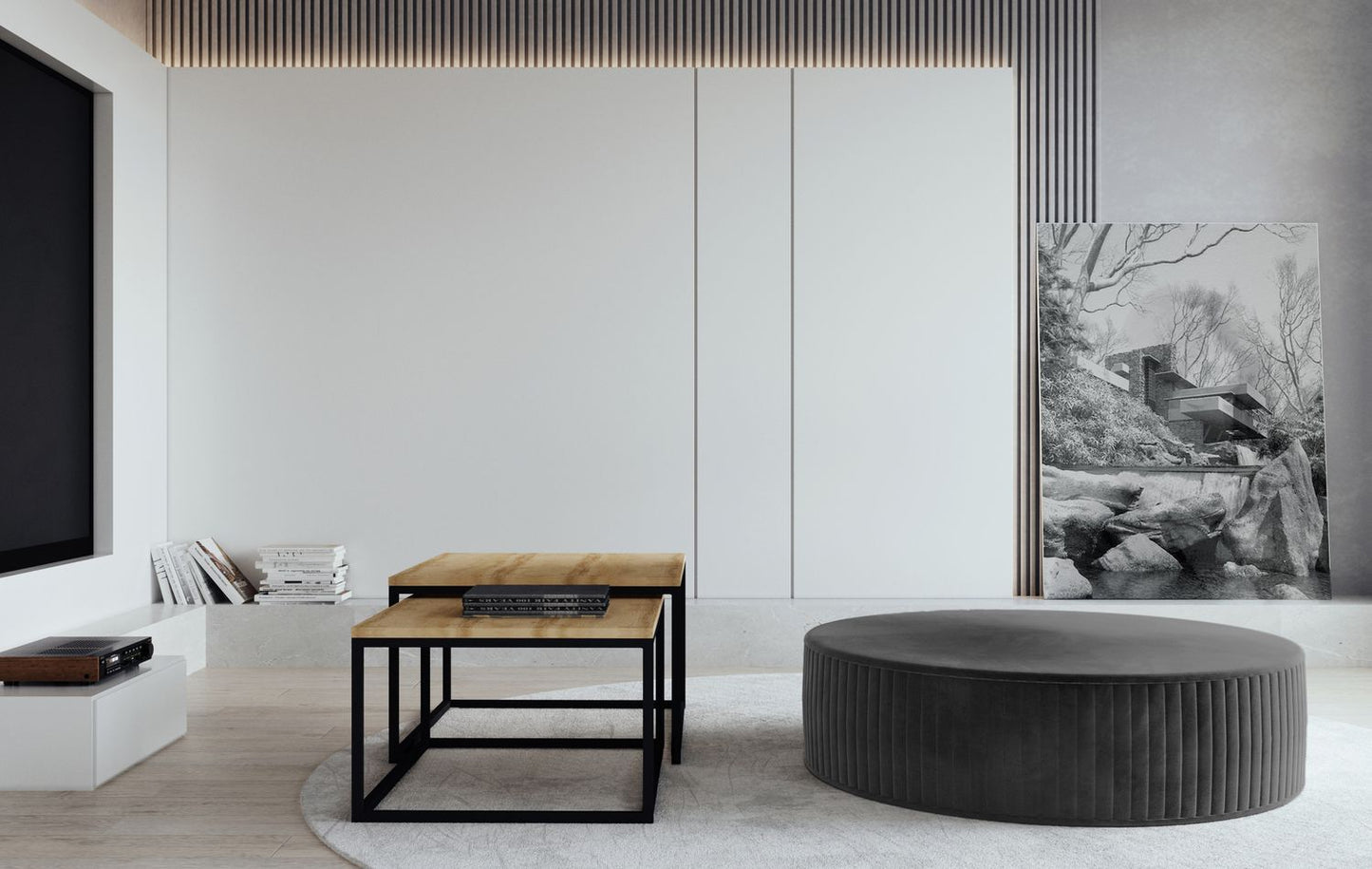 Pouf Lara | size: Width: 73cm, Height: 27cm, Depth: 73cm | color: Monolith/Pasy | image: 1 | variant: 1005833