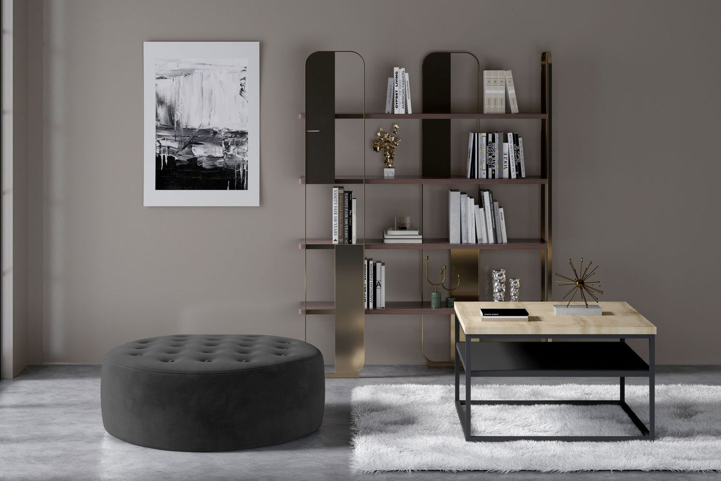 Pouf Monty | size: Width: 70cm, Height: 28cm, Depth: 70cm | color: Monolith | image: 1 | variant: 1005954