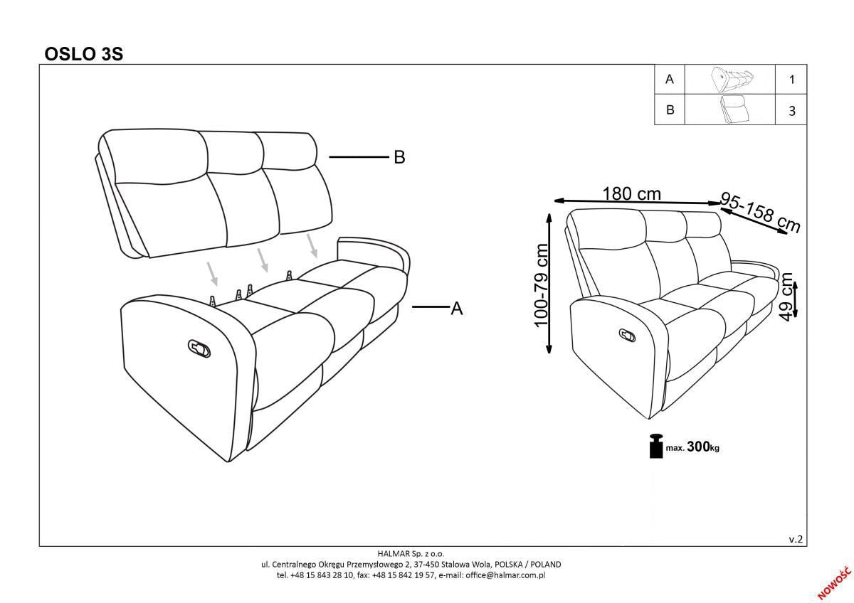 Recliner - Sofa Oslo 1 | size: Width: 180cm, Height: 100cm, Depth: 95cm | color: Gray | image: 5 | variant: 1011031