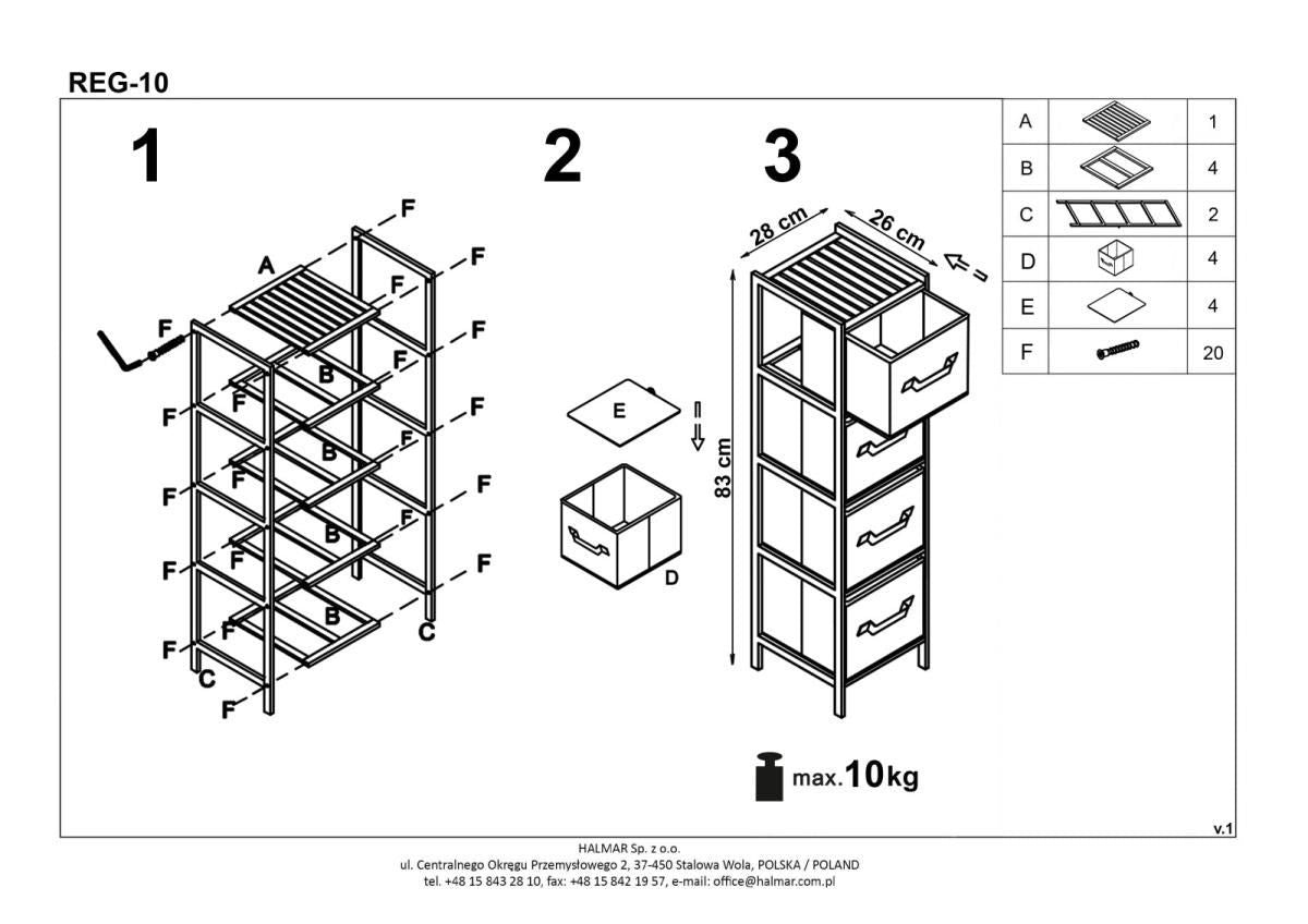 Shelf Reg 10 | size: Width: 28cm, Height: 83cm, Depth: 26cm | color: Black | image: 2 | variant: 1010868