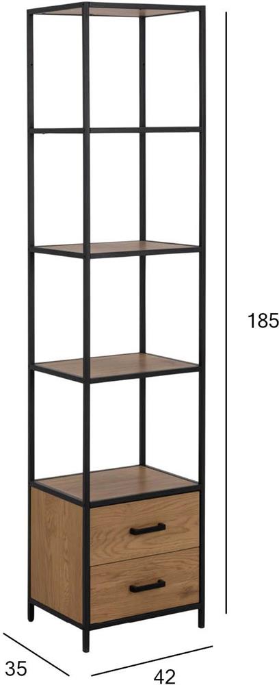 Shelf Seaford 18 | size: Width: 42cm, Height: 185cm, Depth: 35cm | color: Black/Oak | image: 8 | variant: 1016958