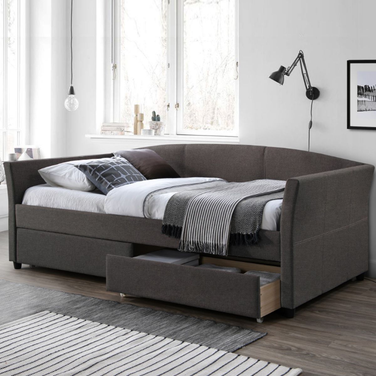 Single Bed Genesis 3 | size: Length: 220cm, Width: 98cm, Height: 44cm | color: Gray | image: 1 | variant: 1012060