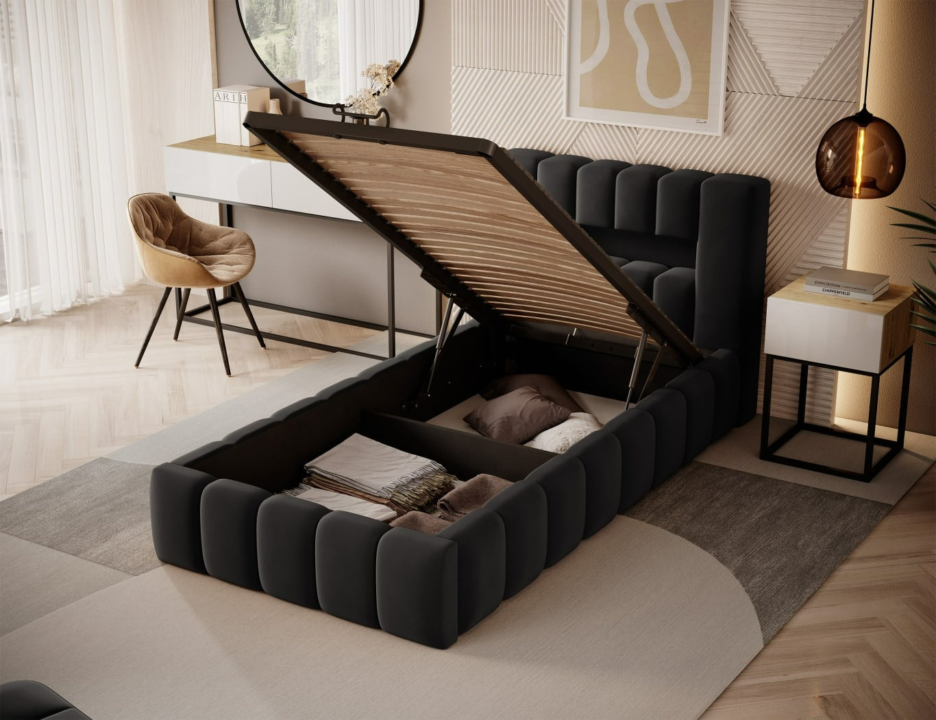 Single Bed Lamica 1 | size: Length: 234cm, Width: 108cm, Height: 92cm | color: Nube | image: 1 | variant: 1010430