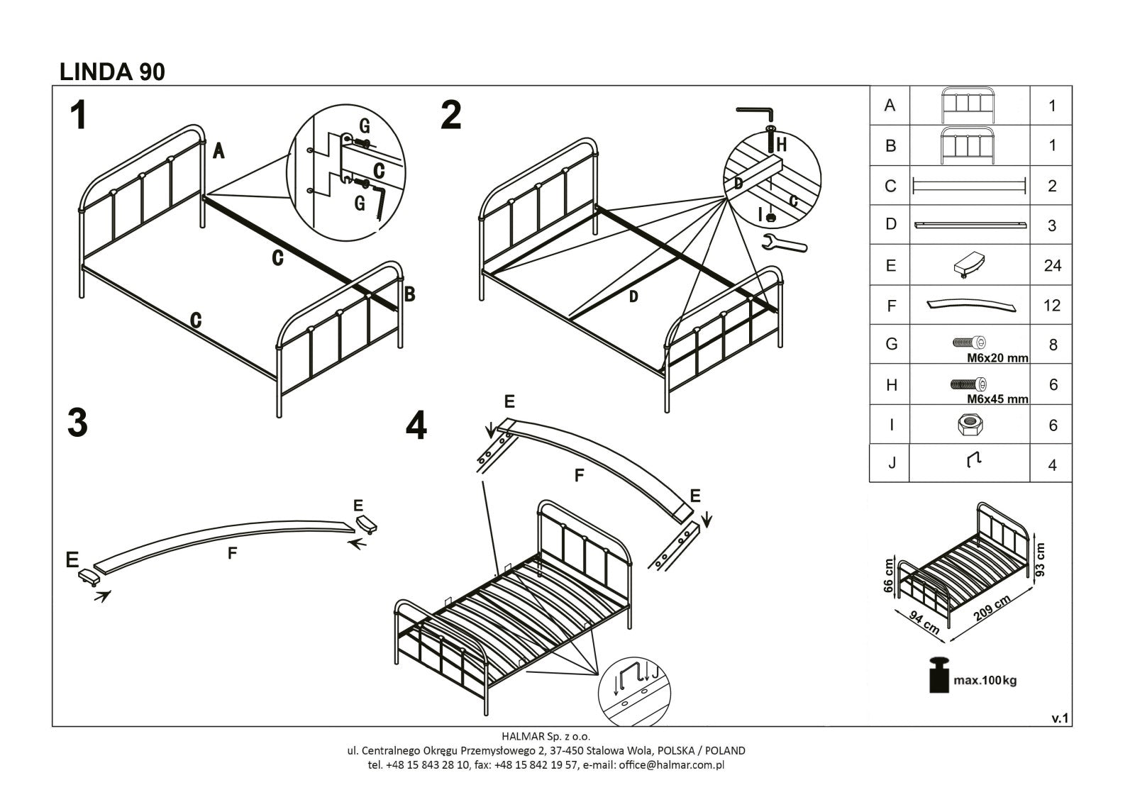 Single Bed Linda 1 | size: Length: 209cm, Width: 94cm, Height: 93cm | color: Black | image: 8 | variant: 1012625