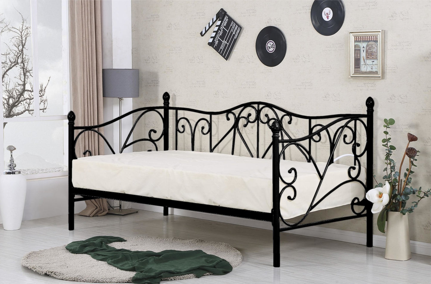 Single Bed Mumbai | size: Length: 210cm, Width: 99cm, Height: 89cm | color: Black | image: 2 | variant: 1003425